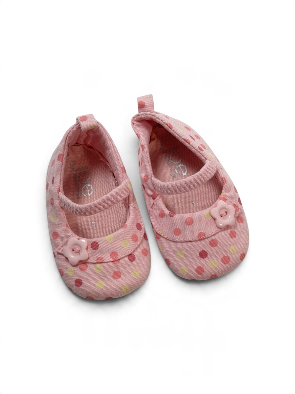Joe Fresh Pink Polka Dot 3D Flower Elastic Strap Mary Jane Crib Shoes Size 3